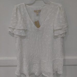 SOILED Michael Kors Women's White Patterened V-Neck Top Size M $90 2A023